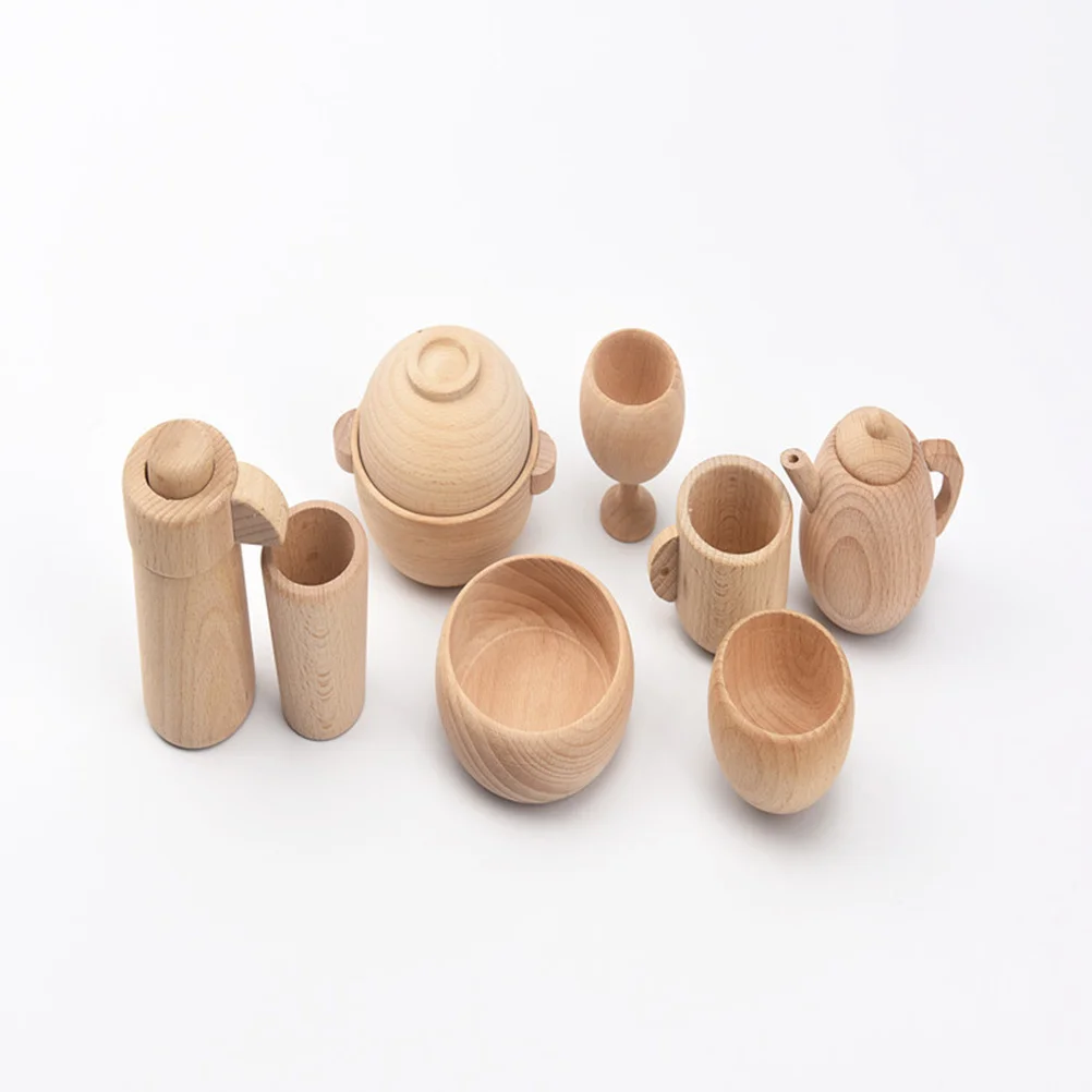 2 個のシミュレーションキッチン食器セット無垢材環境に優しい無塗装ティーカップままごと機器子供のための脳の発達