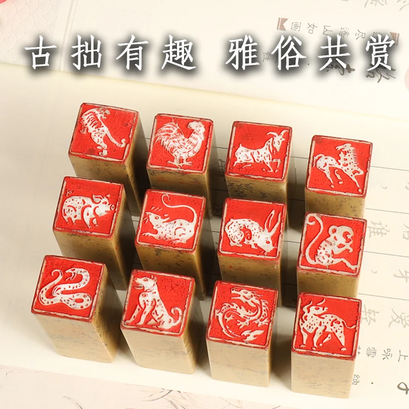 

Chinese Zodiac Seal Stone Carving Shenmu Stone Art Stamp for Traditional Painting & Calligraphy Sealing Signature Chop