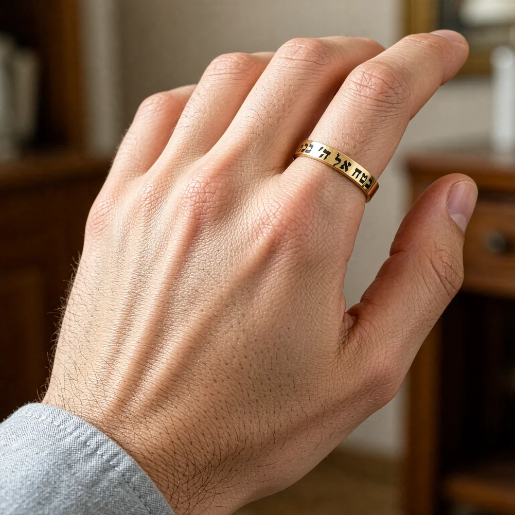 Hebrew Engraved Ring for Men Women “Trust in the Lord with All Your Heart” Blessing Verse Ring Jewish Religious Amulet Jewelry