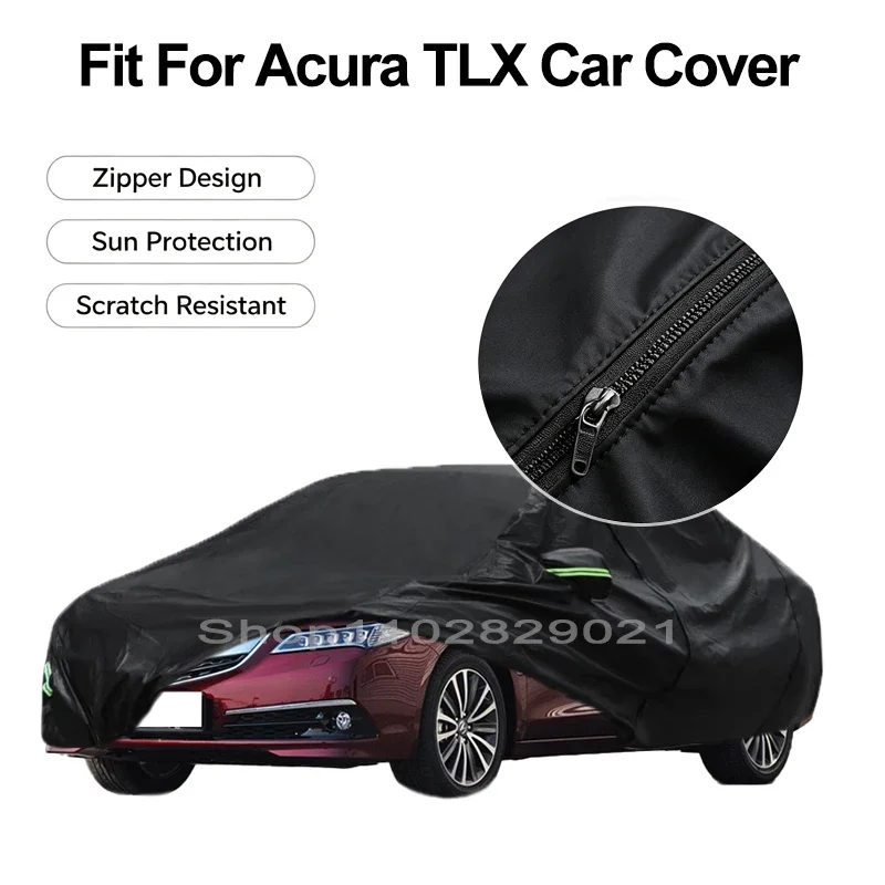 Zipper Door Waterproof Car Cover For Acura TLX Windproof Dustproof UV Protection All Weather Auto Protector