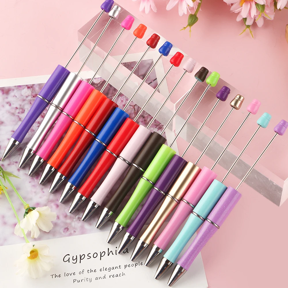 

20-200pcs New Plastic Ballpoint Beadable Pens Black Ink DIY Personalized Gift Writing Supplie Stationery Jewelry Make Accessorie