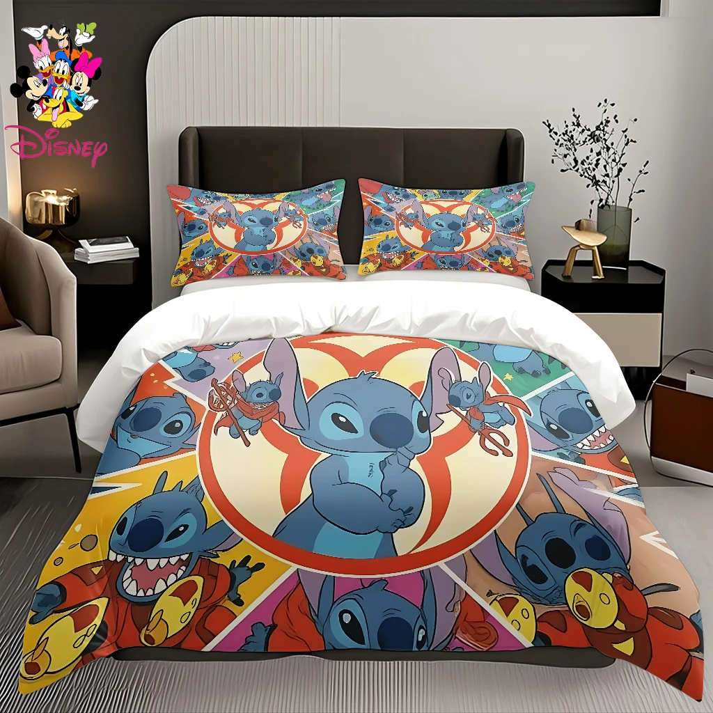 2/3 قطعة مجموعة غطاء لحاف ديزني ستيتش بدون حشو تصميم كرتوني لطيف مناسب لغرف النوم العائلية وغرف الضيوف، للاستخدام لجميع المواسم