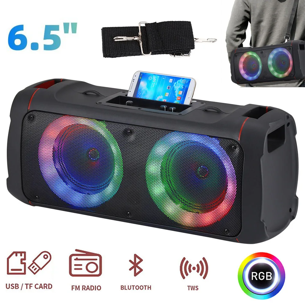 

Мощный Bluetooth-динамик со светодиодной подсветкой, портативные уличные колонки, двойной 6,5-дюймовый сабвуфер, звуковая коробка, поддержка