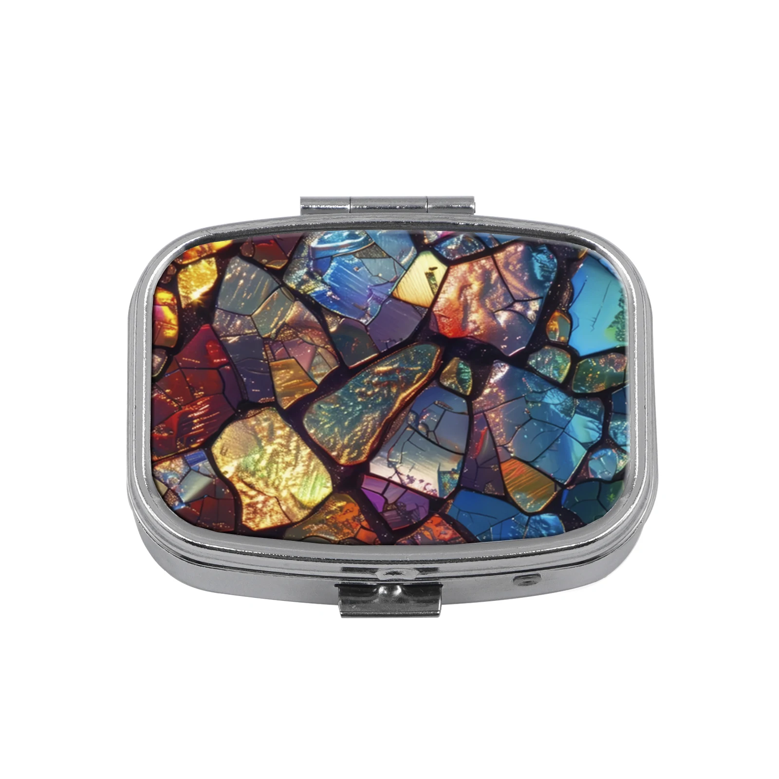 Simple Pattern Double-Compartment Metal Pill Box Portable Travel Decorative Sealed Small Pill Storage Box