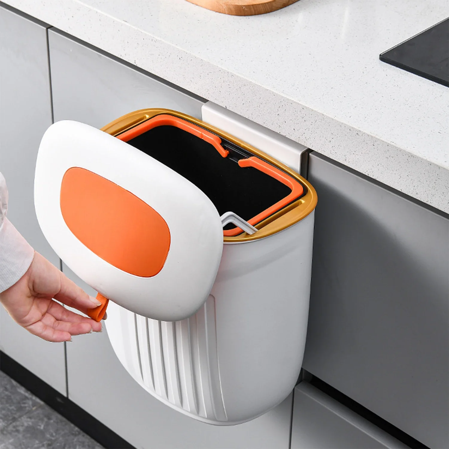 Kitchen Trash Can with Lid Compost Bin for Counter or Under Sink Hanging Trash Can for Kitchen, Bathroom, Bedroom, Cupboard