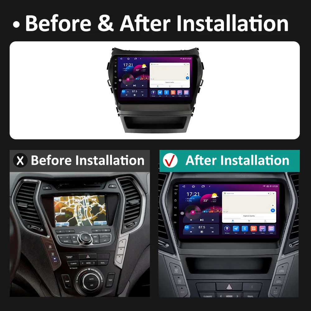 DSP Stereo Wireless Carplay for Hyundai Ix45 Santa Fe 2013 2014 2015 2016 2017 Android Smart System 2.5D Touch Screen Head Unit