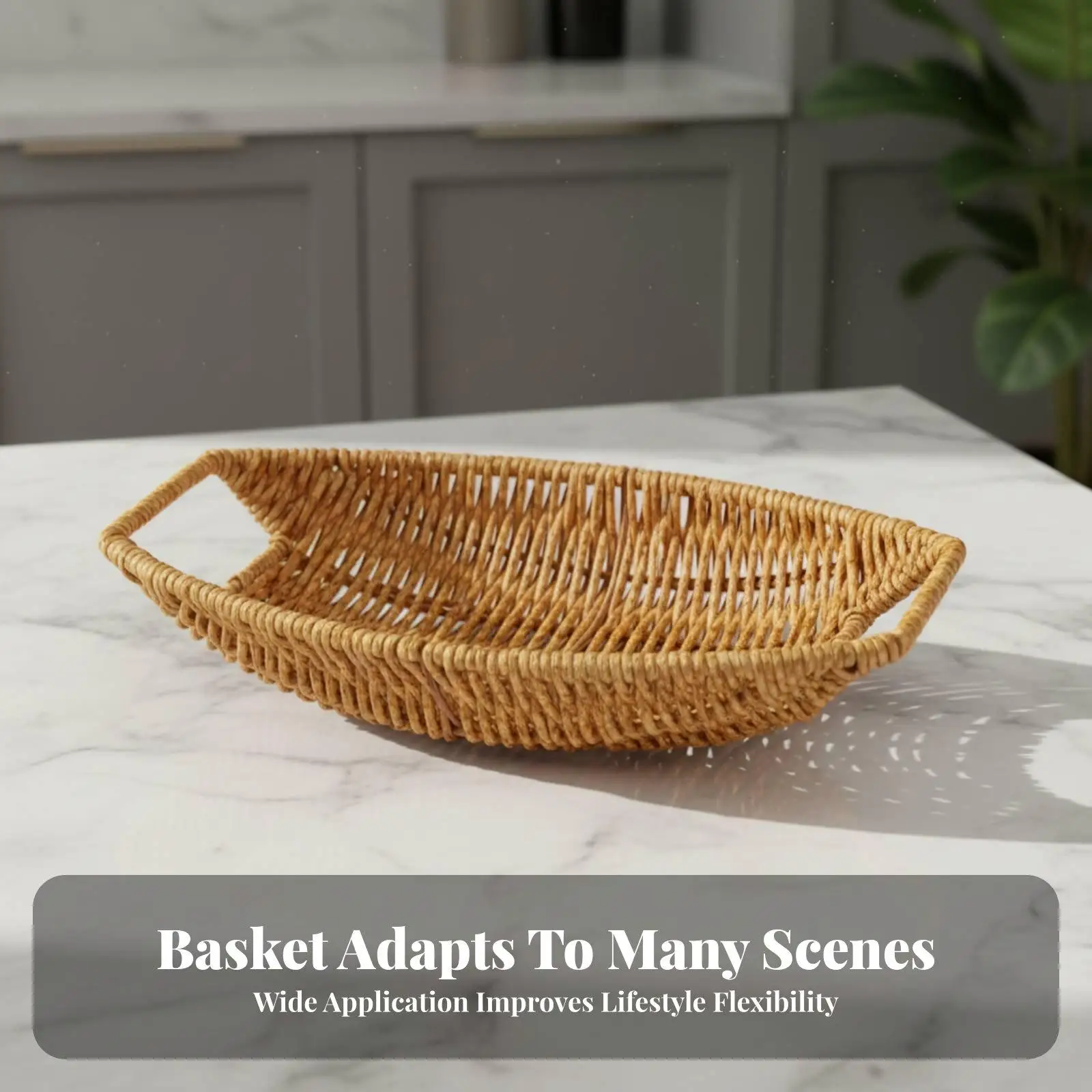 Imitation Rattan Square Serving Basket for Bread Fruit Snacks Sturdy Base for Restaurant Cafe Kitchen Use