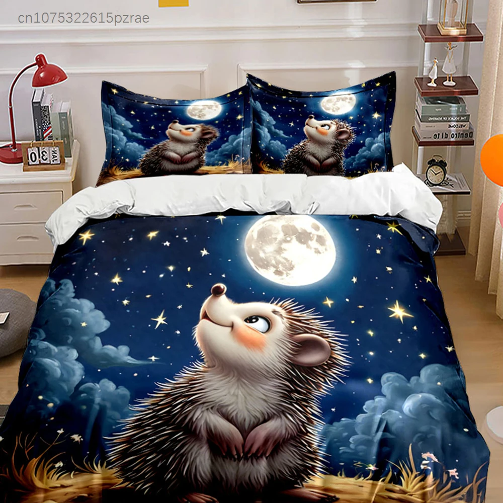 Hedgehog Night Sky Decor Set Multiple Sizes kid's And adults' Bedroom Exquisite 3PC Bedding set, Gift