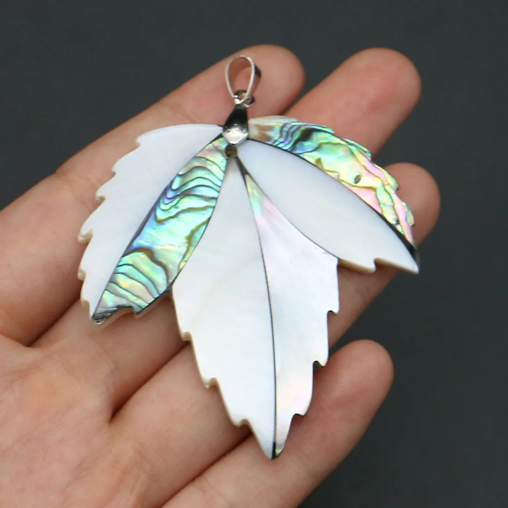 

Fashionable One-Sided Maple Leaf-Shaped Color-Blocked Abalone Shell Retro Niche Statement Pendants DIY Jewelry Necklace Earring