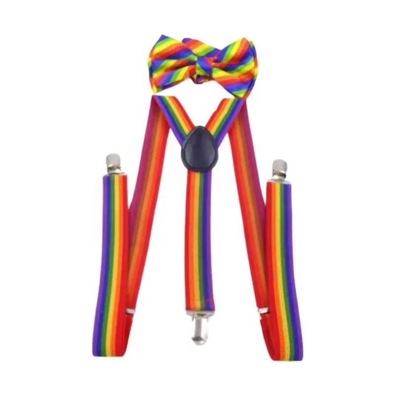 Conjunto suspensórios e gravata borboleta R1WE Boy Rainbow perfeito para qualquer ocasião formal