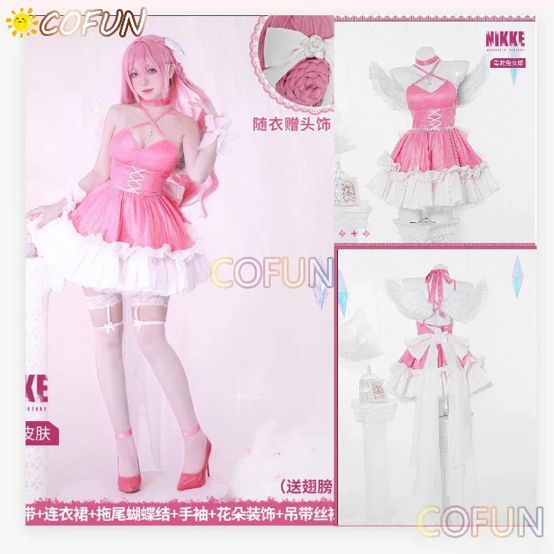

COFUN Game Nikke Dorothy Anniversary Skin Cosplay Costume Halloween Outfits Women Suit Pink Lovely Dress Wing Wig 100cm
