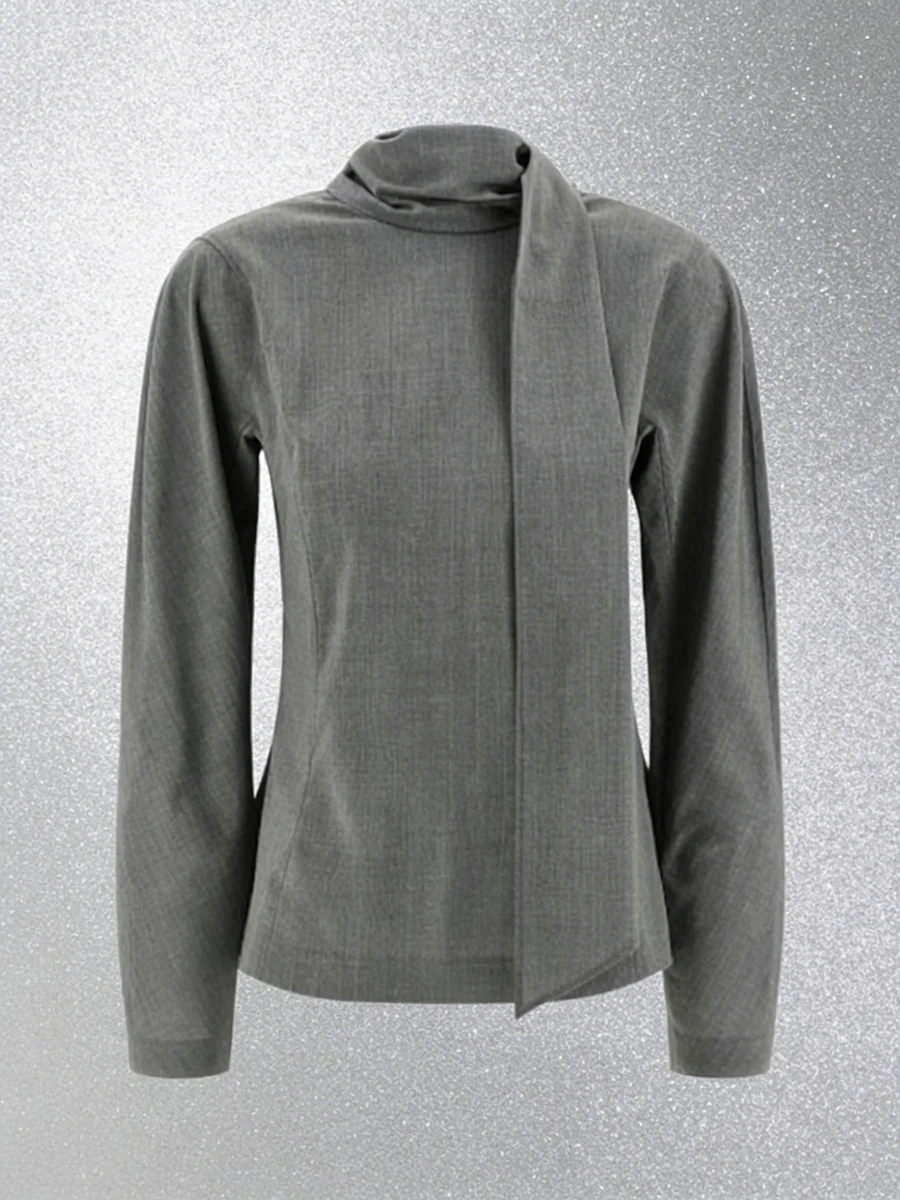 TWOTWINSTYLE Effen Gesplitst Lint Minimalistische Blouses voor Vrouwen Stand Hals Lange Mouwen Backless Tuniek Blouse Vrouwelijke Kleding Nieuwe