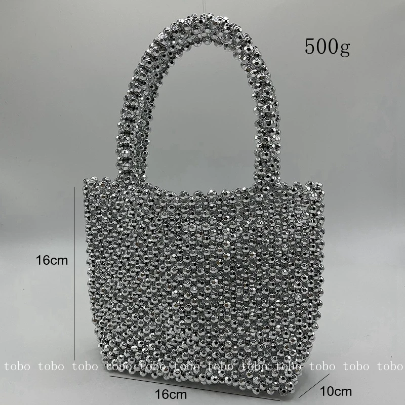 Pearl Bucket Designer Bags Summer Handmade Beach Ladies Bags Handbag Fashion Silver Bead Cute Purses and Handbags for Women