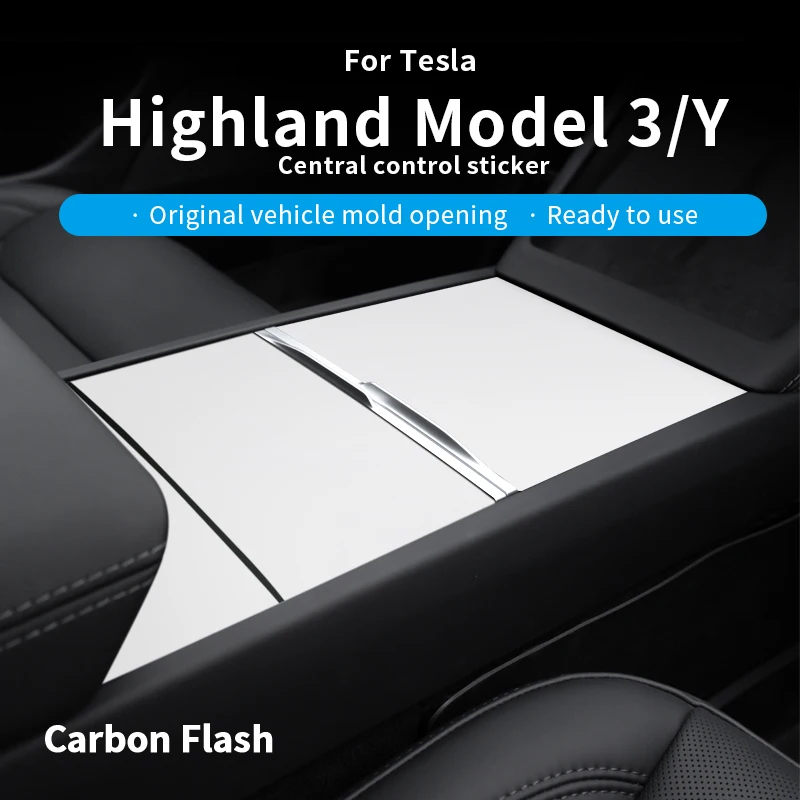 Matte White ABS Center Console Panel & Dashboard Cover Sticker for Tesla 2025 Model 3/Y – Carbon Flash