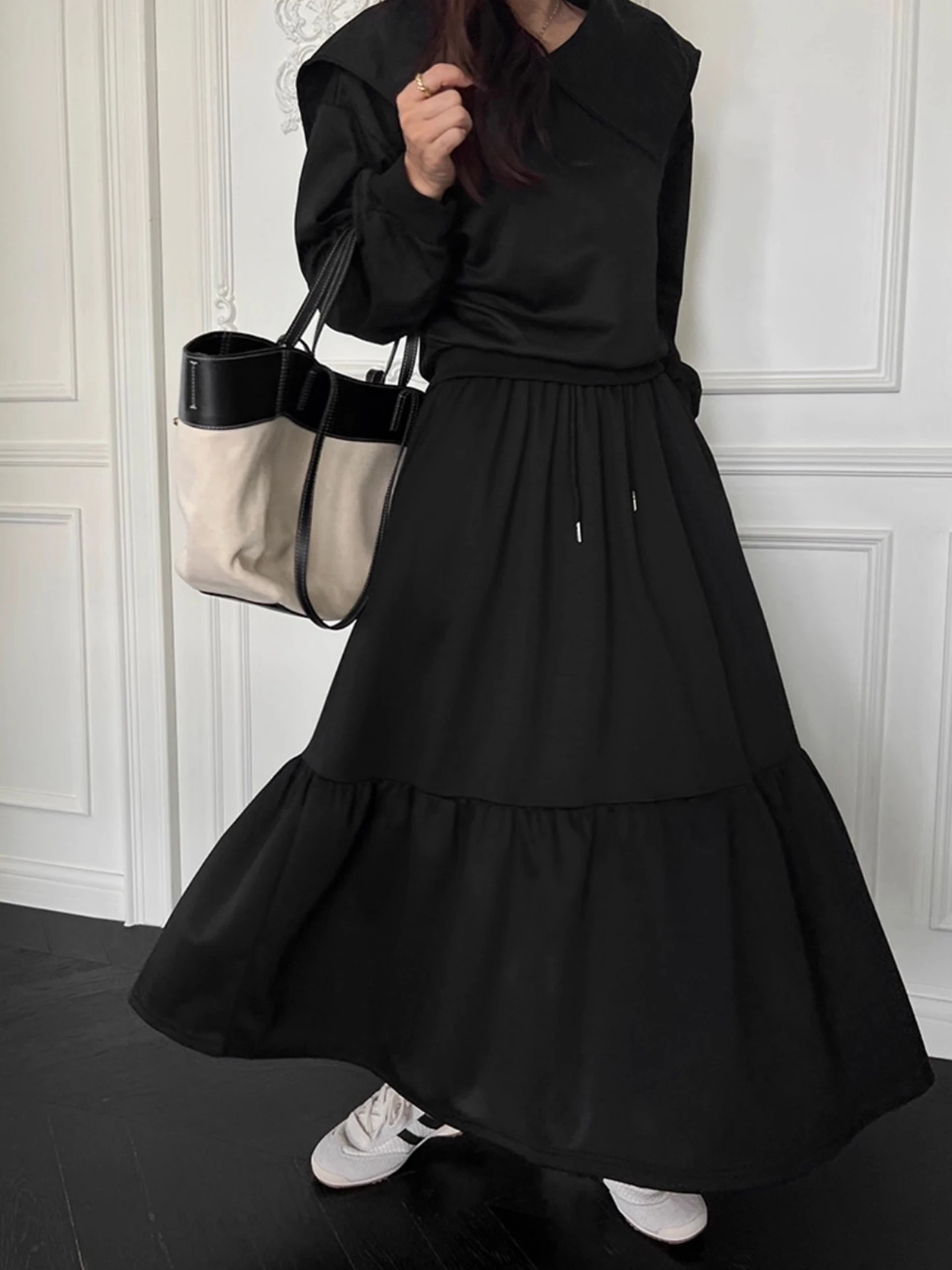 Chique herfst lang Sve-sweatshirt dames hoge taille A-lijn rok set casual comfortabele outfit woon-werkverkeer Sle pure kleur