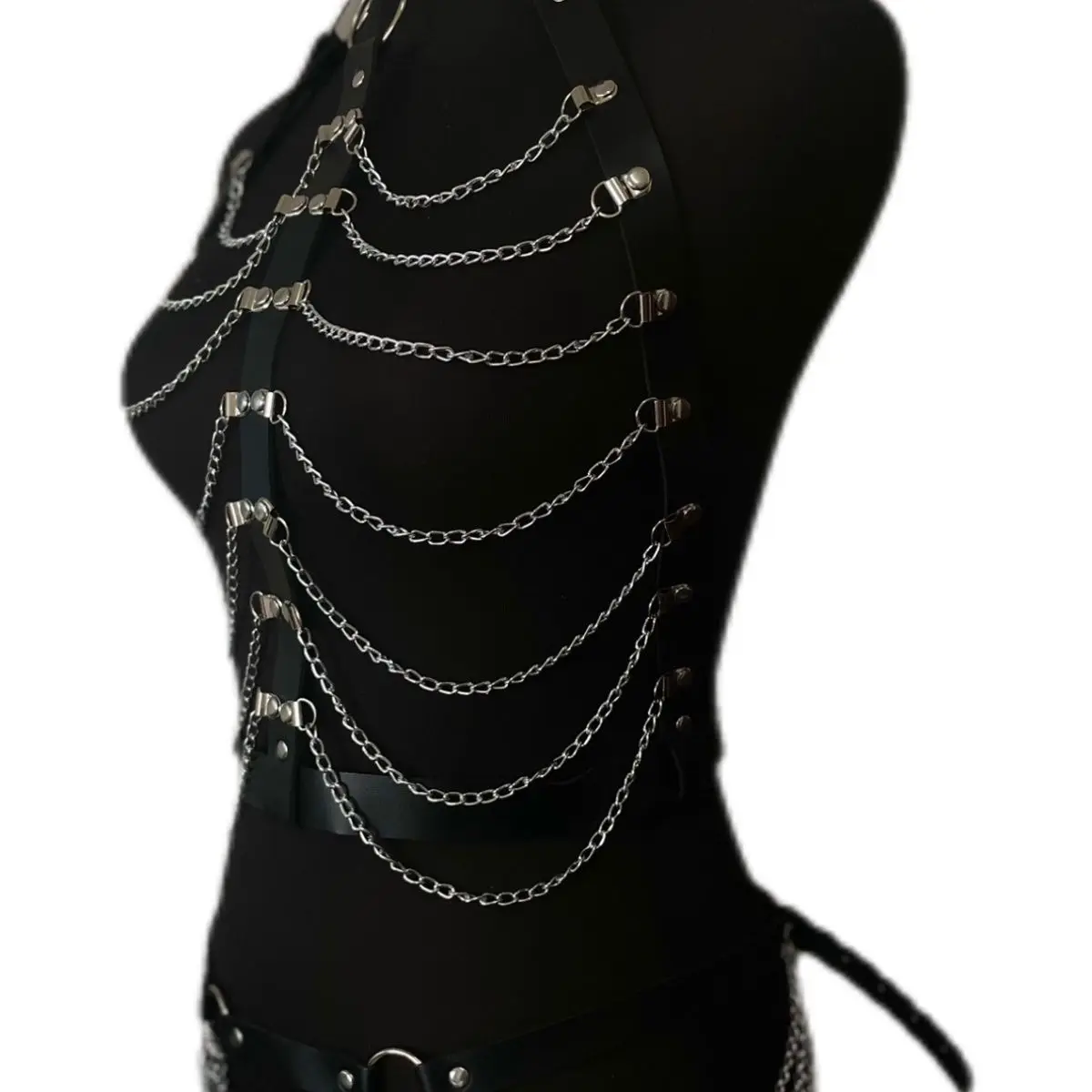 Punk Layered Body Chain For Women Girl Black Belt Leather Chest Chain Shoulder Bra Harness Choker Jewelry Accessories Party Prom