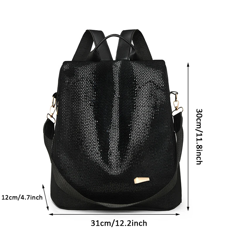 Mochila escolar de lantejoulas preta para estudante, versão coreana, grande capacidade, casual, vertical, quadrada, mochila feminina ao ar livre, nova tendência