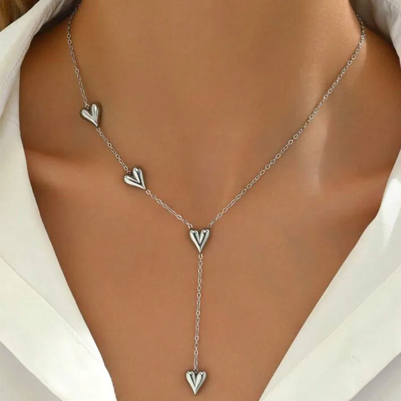 

New Fashion Stainless Steel Peach Heart Pendant Y-Shaped Chain Tassel Necklace Women's High Quality Jewelry Party Gift Wholesale