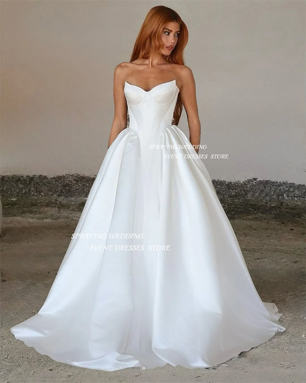 SPRAYING Elegant Satin Ivory Wedding Dress A line V Neck Sleeveless Bridal Gowns Floor Length Customized Robe De Mariée 2025