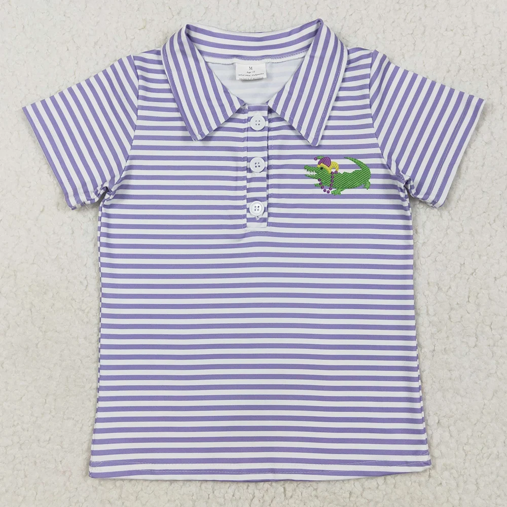 New Fashion Baby Boys Clothes Mardi Gras Stripes Crocodile Short Sleeve Tee Pullovers Tops Boutique Kids Boys T-shirts Wholesale