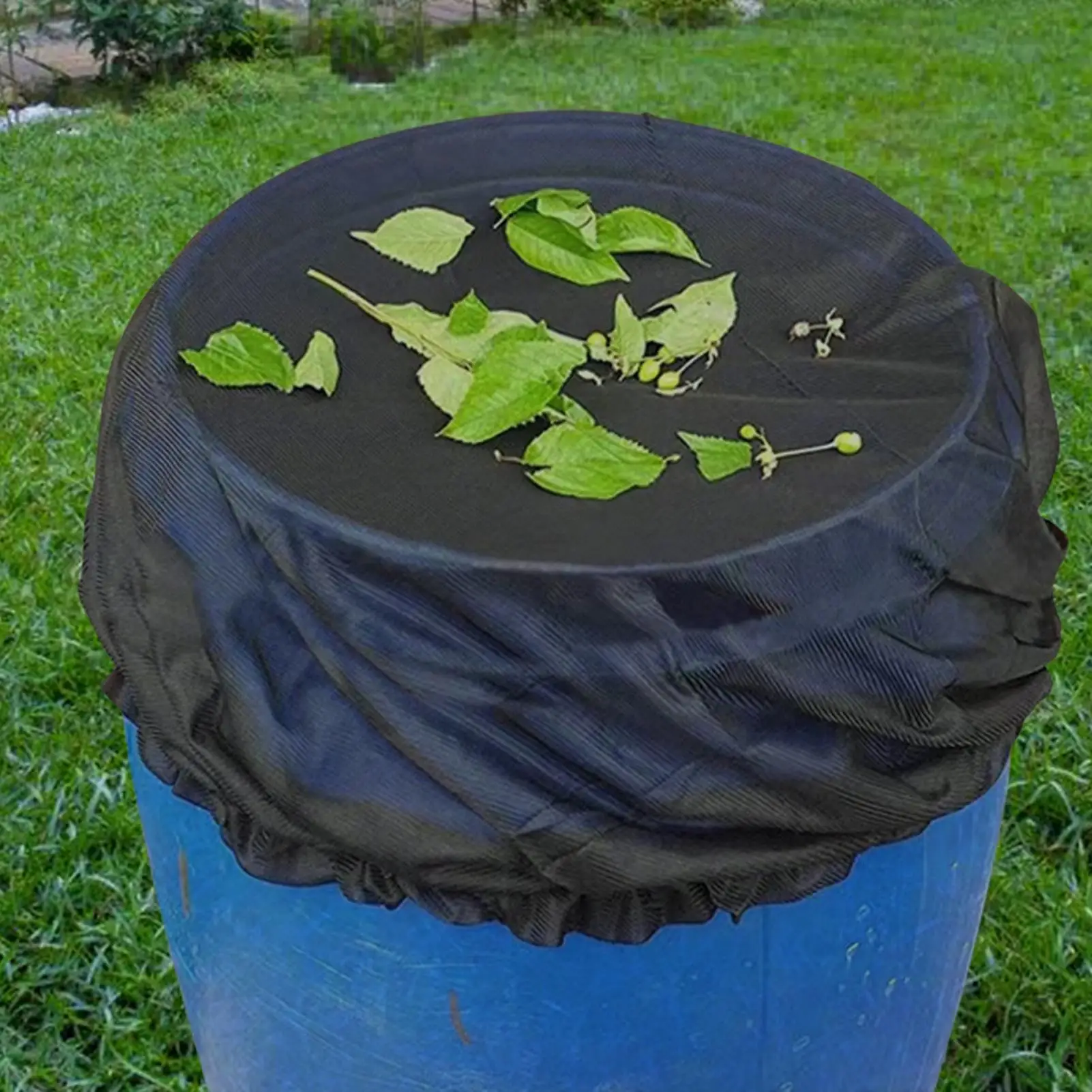 Rain Barrel Cover Water Storage Barrel Cover Adjustable Drawstring Rain Collection Barrels Netting Screen Keep Leaves and Debris