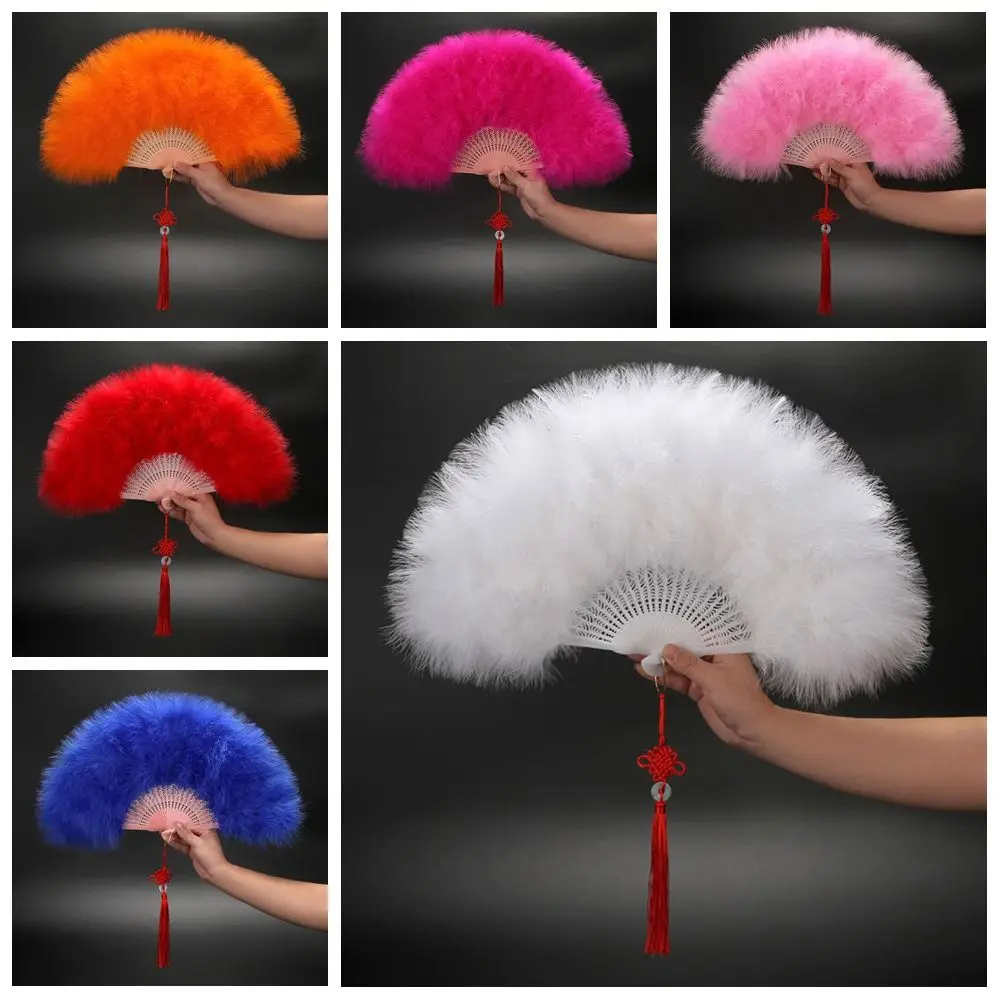 New Foldable Feather Fan Marabou Feather Vintage Flapper Hand Fan Handheld Fans Costume for 1920s Gatsby Party