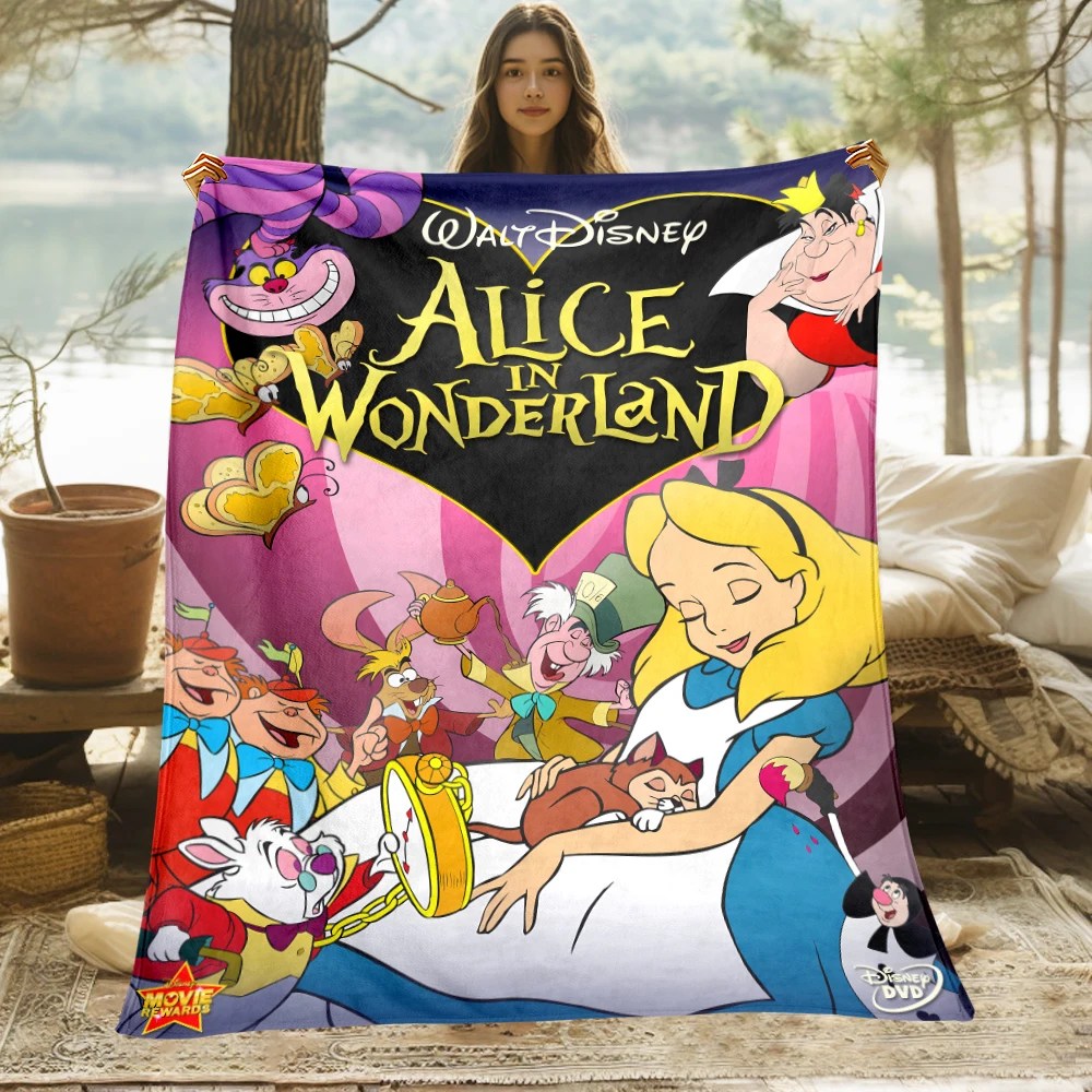 Disney Alice in Wonderland thin blanket, Lightweight Flannel Throw for Sofa,Bed,Travel,Camping,Livingroom,Office,Couch,Chair，Bed