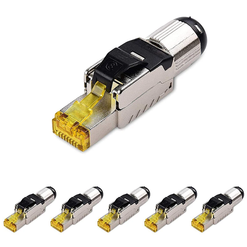 

6-Pack Tool Free Shielded RJ45 Cat 8, Cat8 Field Termination Plug, Cat8 Connector, Cat8 Plug