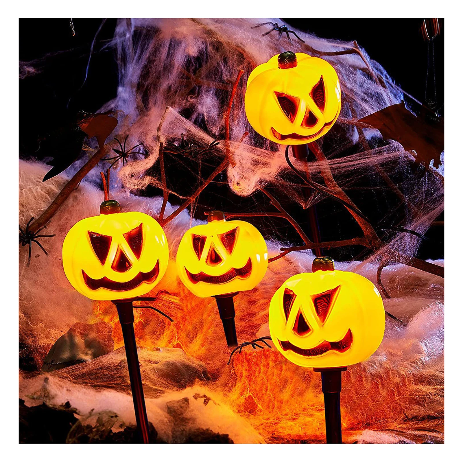 

Halloween Decoration Pumpkin Light Solar Powered Landscape Path Lights 1 Set of 5 Stakes for Outdoor Garden Lawn