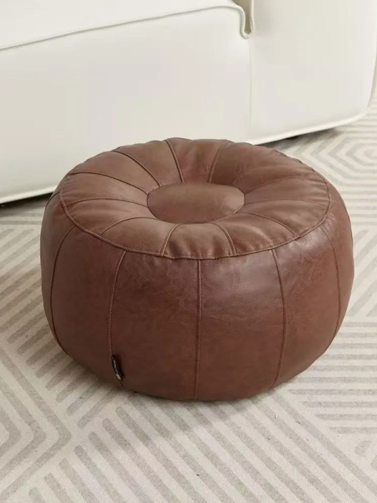 Nouveau banc de rangement en cuir PU non rembourré, Pouf rond de grande capacité, siège Ottoman nordique minimaliste, pour salon