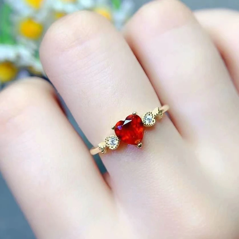 

Natural Fanta Garnet Ring for Engagement 6mm 0.8ct Garnet 925 Silver Ring with 18K Gold Plated Keep Shining