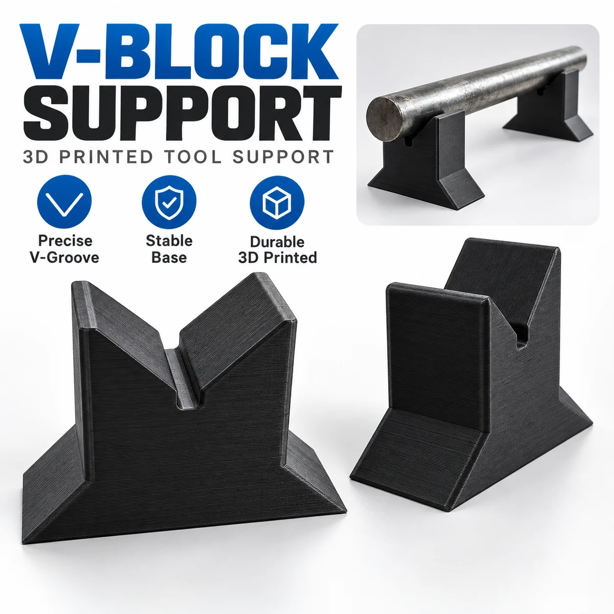 2PCS 3D Printed V Block Support Holder for Round Rod Square Stock Pipe Tube Positioning Workshop Bench Repair Tool Stand