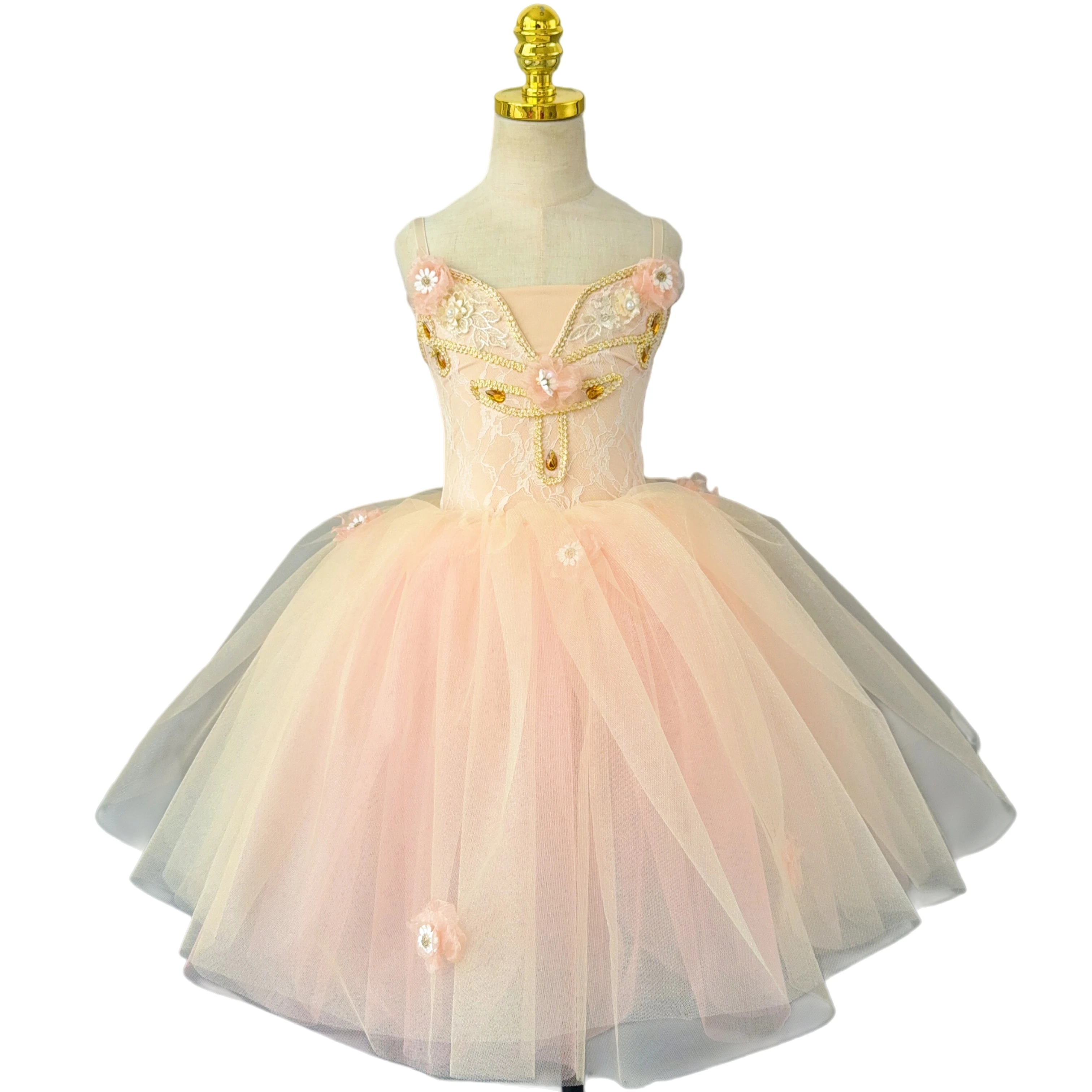 طفل رومانسي المشمش الباليه توتو فستان ملابس الرقص الفتيات فستان الباليه الاطفال الرقص الحديث فستان الأميرة ملابس الأداء #6