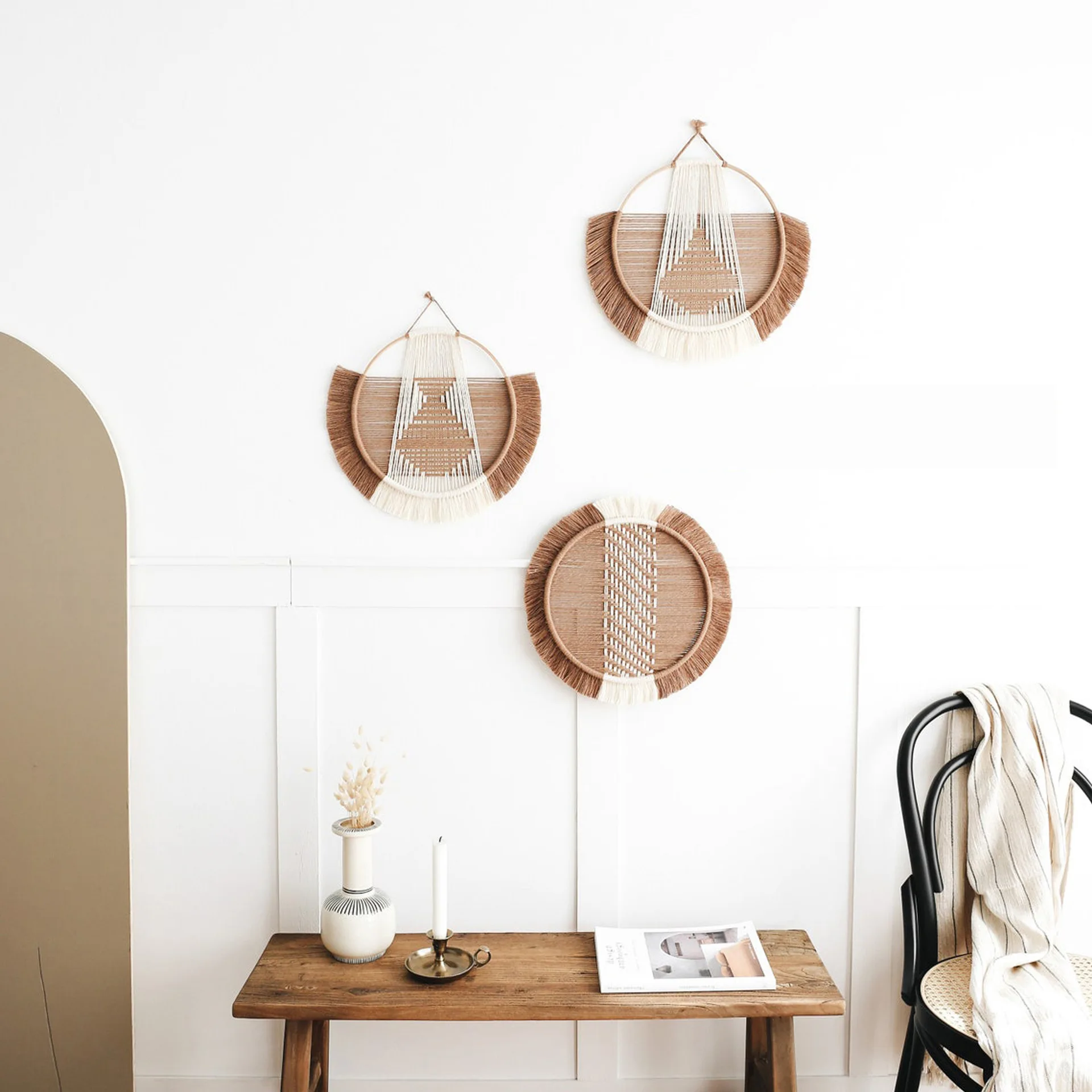 Original Nordic Kreis Wandbehang handgewebter Wandteppich einfacher Traumfänger B&B Home Wanddekoration