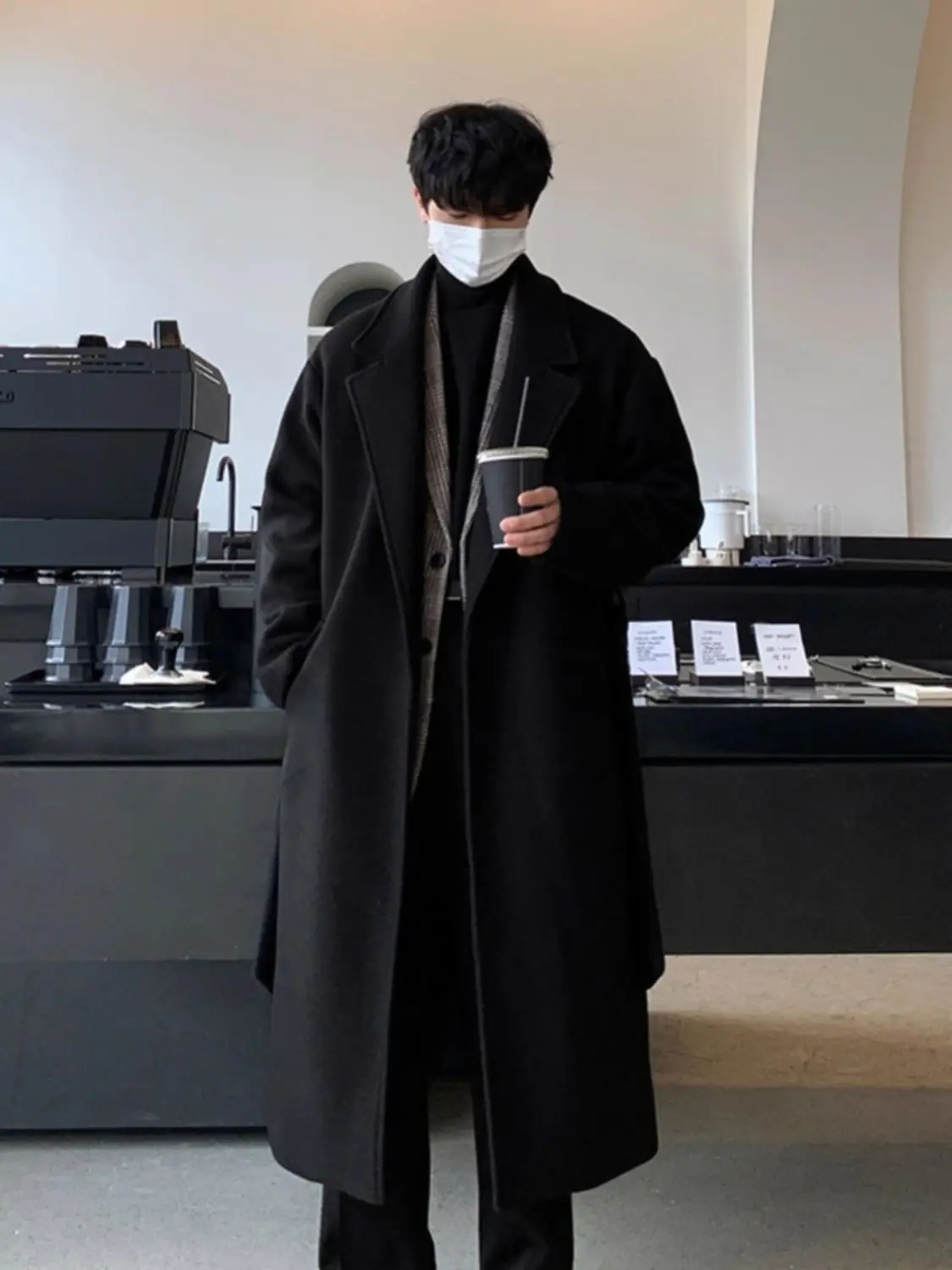 

Wool Blend Long Coat Man Winter Mens Modern Contemporary Current Present-Day Up-To-Date New Recent Fresh Novel Innovative Warmer