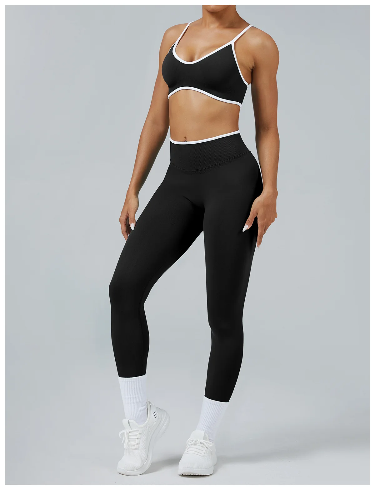 Women's Color Block Seamless High-Stretch Yoga Set, Butt Lifting Yoga Pants, Breathable Quick-Dry Active Workout Outfit image 2