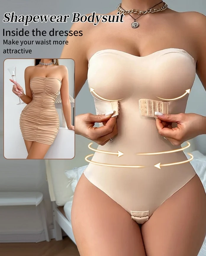 

Strapless Shapewear Bodysuits Tummy Control Body Shaper Sculpting Thong Built in Bra Tank Tops