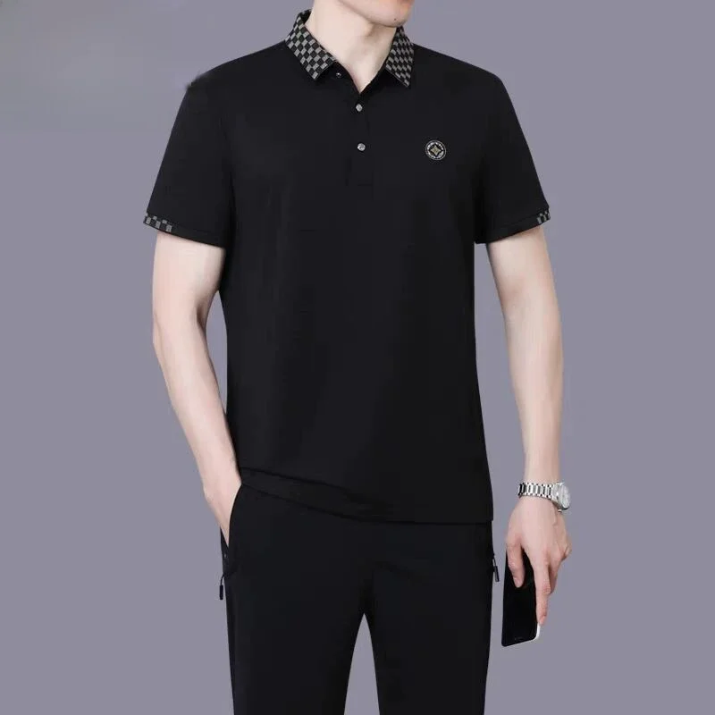 pierre-cardin-summer-casual-sportswear-set-for-dads-short-sleeve-long-pants-two-piece-men's-clothing-cotton-fabric