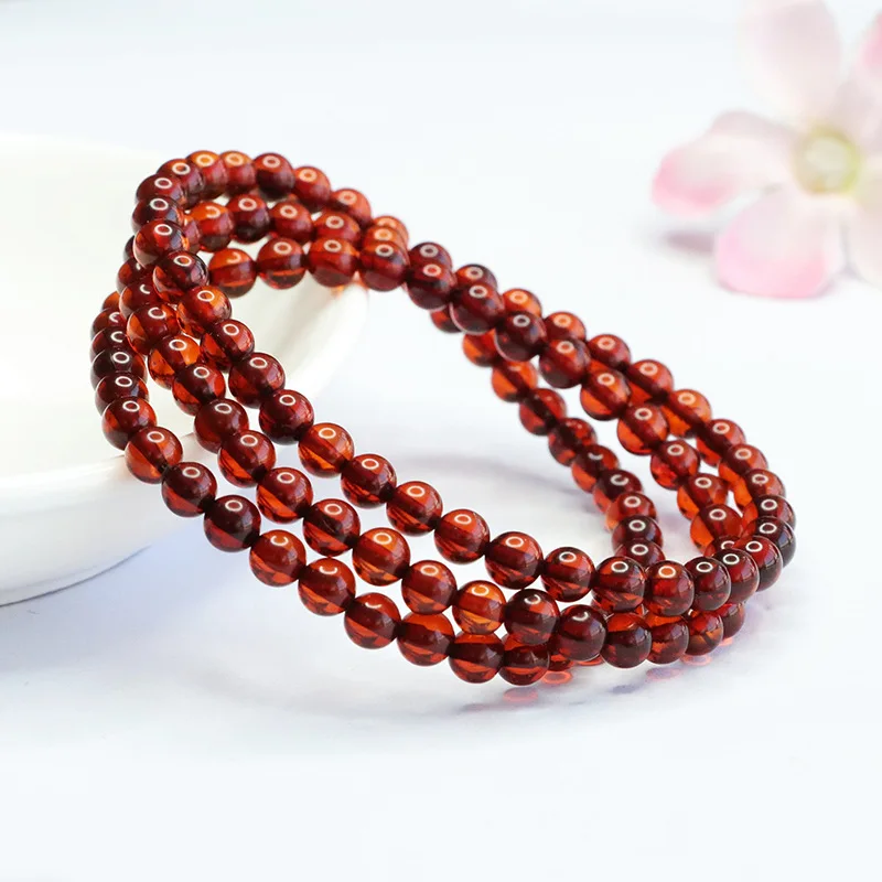 

Natural Amber Bracelet Women Healing Gemstone Fine Jewelry 100% Genuine Baltic Red Blood Amber Stone Multilayer Bracelets Bangle