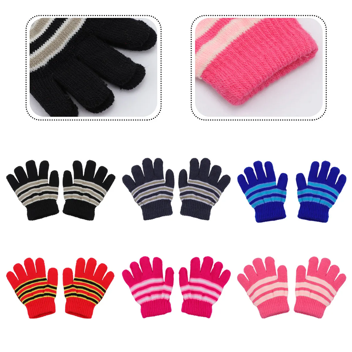 6Pairs Childrens Warm Knitted Gloves for Toddlers 2-5 Years Old Full Finger Coverage Outdoor Cold Weather Protection