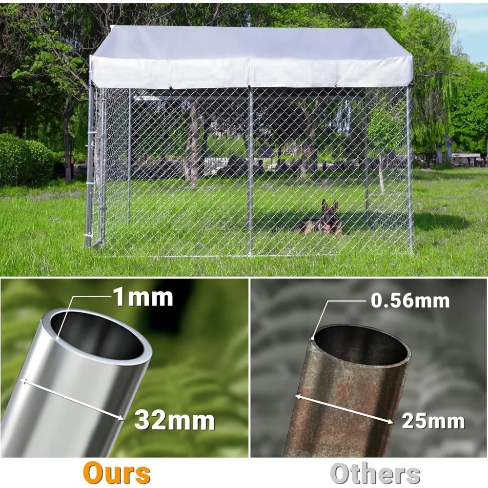 Dog Kennel Large with Roof,Large Outside Heavy Duty Dog Pens House Pet Playpen with Galvanized Chain Link Waterproof Cover