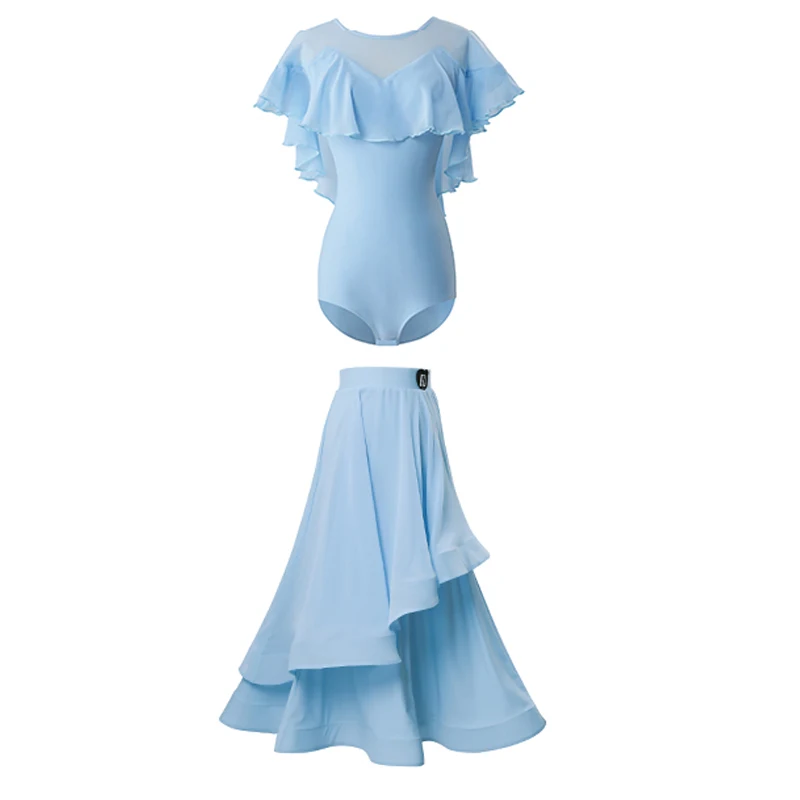 Costumes professionnels de danse latine bleue pour filles, robes de danse latine à volants, Costume de concours de danse de salle de bal pour enfants, SL12155