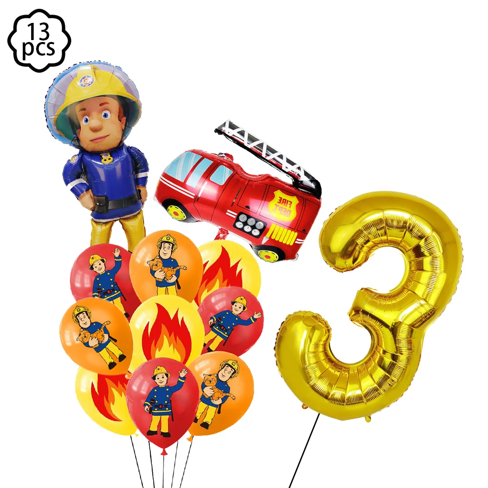 Fireman sam party balloon cake toppers decor Banner Fire truck Fireman sam balloons Fireman sam themed birthday party decoration