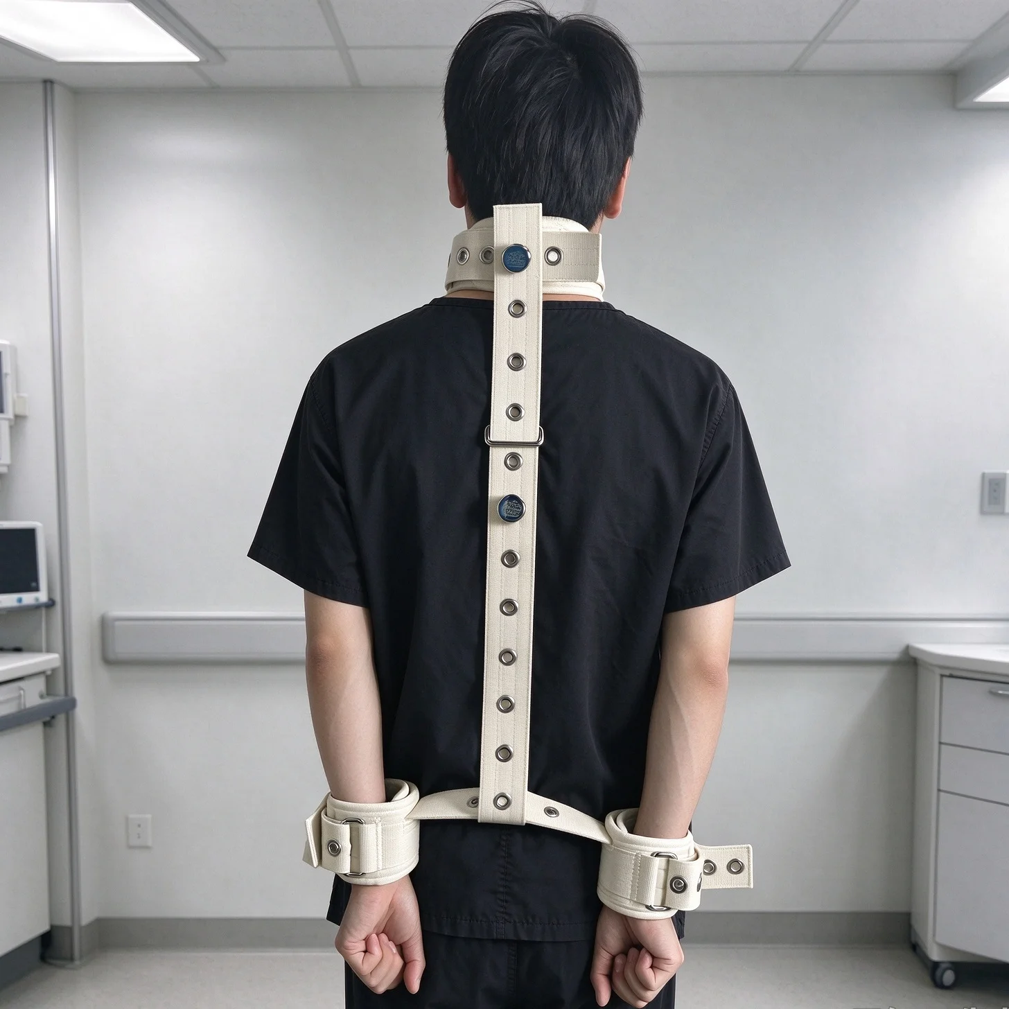 Patient Restraint Strap Wrist Neck Combined Restraint Belt Fixed Binding Strap Magnetic Locking Set for Mental Patient Safety