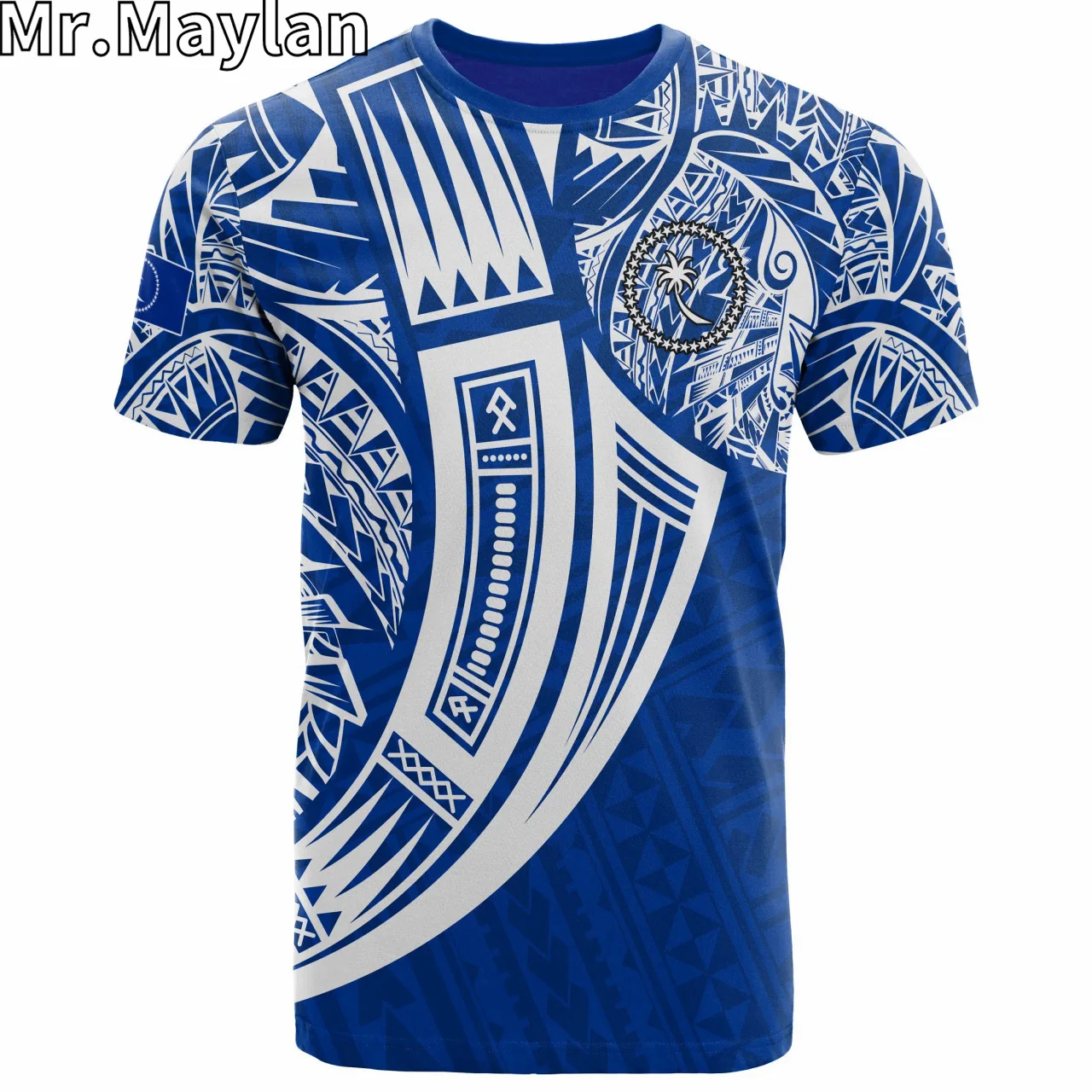 Custom 3D Printed Chuuk Micronesia Polynesian Hawaii T-Shirt  Tribal Tattoo Blue Tshirt Men Women Streetwear Unisex Tee Tops