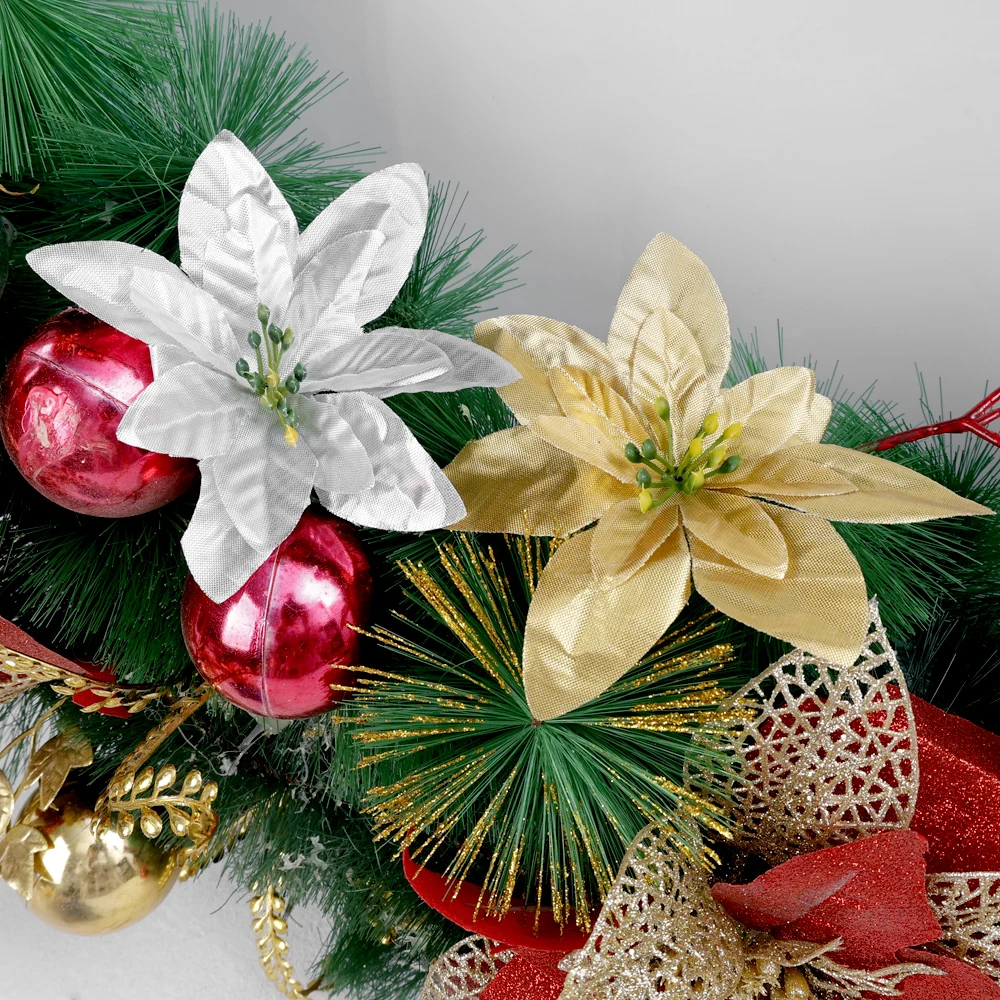 10/1 قطعة عيد الميلاد البونسيتة الزهور الاصطناعي الأحمر روز رؤساء زهرة شجرة عيد الميلاد الحلي للمنزل نافيداد السنة الجديدة الديكور #2