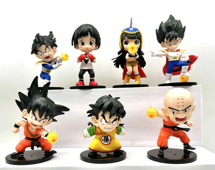 

7pcs/set Dragon Ball Kids Son Goku Krillin Gohan Bulma ChiChi Vegeta Cute Version Figure Collectible Model Toys 7-11cm