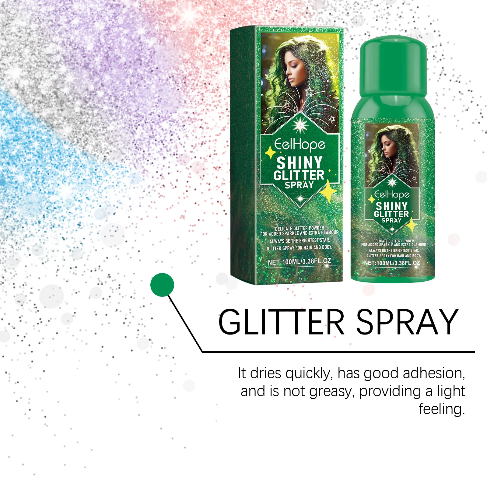 Colorful Brightening Glitter Spray Party Birthday Body, Hair, Face or Clothes Spray Shimmer Highlights