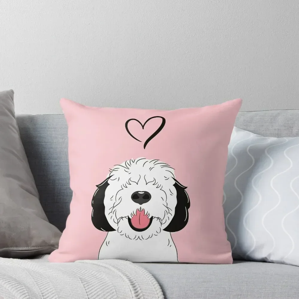 

LOVE Black and White Sheepadoodle 3 - Pink Throw Pillow ornamental pillows Decorative pillowcase Decorative Cushions pillow