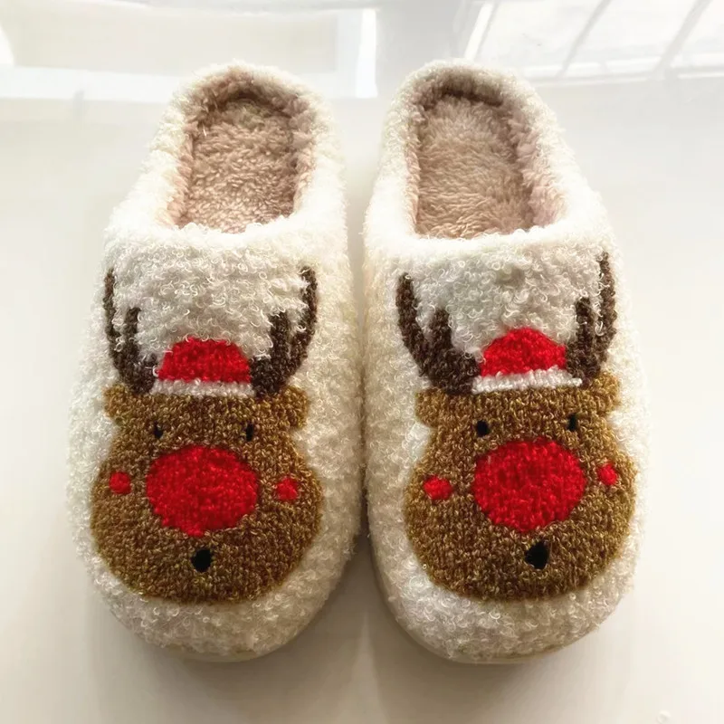 

Туфли Pantuflas женские с рождественским оленем, домашняя удобная мягкая обувь, модные хлопковые тапочки, осень